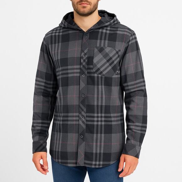 Burton Other - Burton Dryride Gray Black Plaid Hooded Flannel Shirt Mens Large Outdoor Gorpcore
